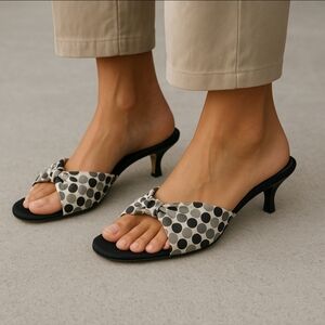 Lower East Side Black and Gray Polka Dot Kitten Heels Size 7.5 Open Toe